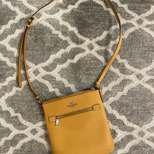 NWOT Coach pebble leather yellow crossbody. 20" drop